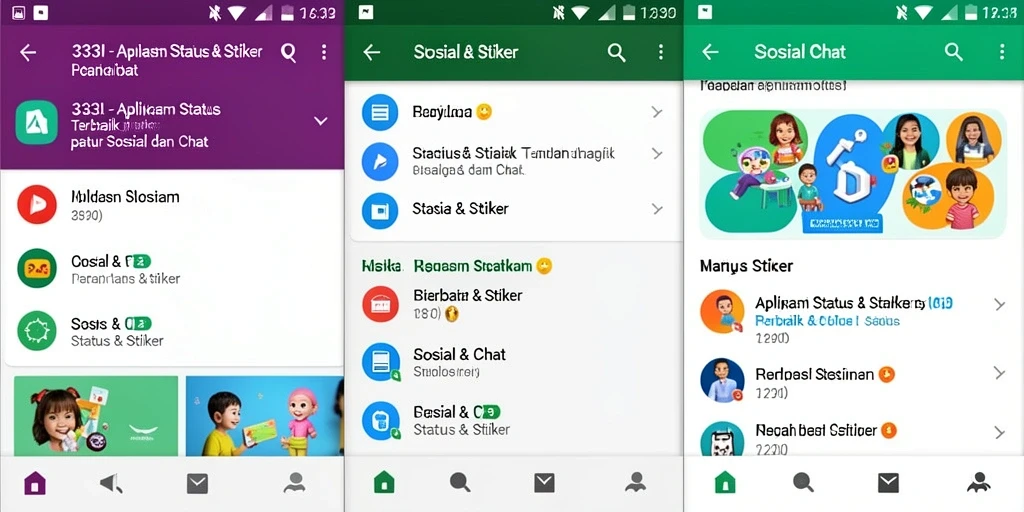 Tampilan antarmuka 333I dengan pilihan stiker yang beragam.