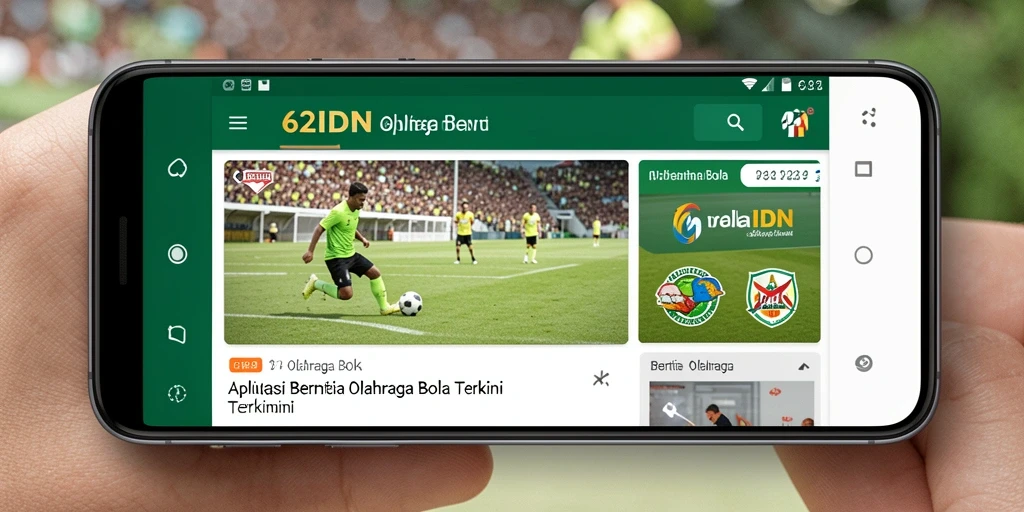 Antarmuka menarik dari aplikasi 62IDN untuk berita olahraga bola.