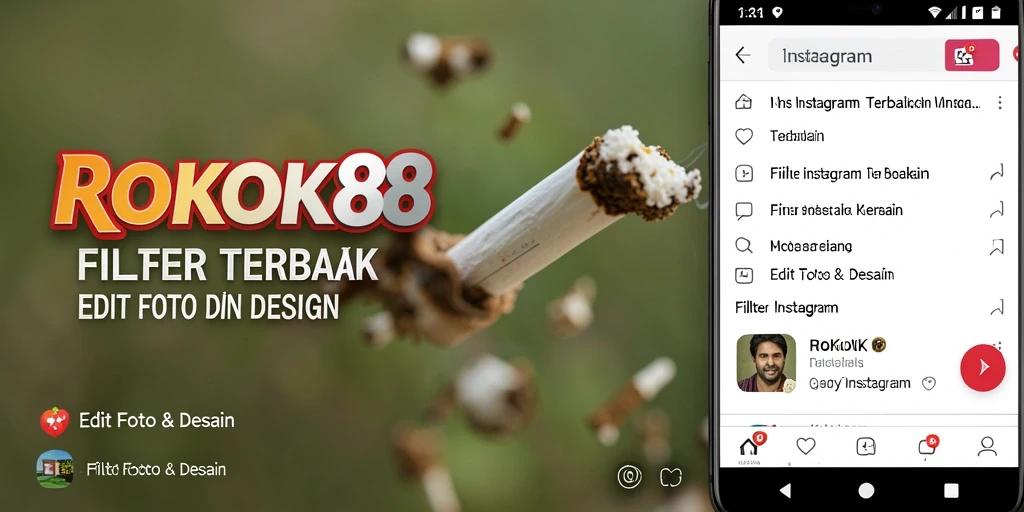 Tampilan antarmuka aplikasi ROKOK88 dengan berbagai pilihan filter Instagram.